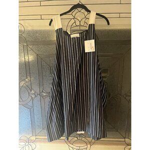 AVN Tessuto Abito Fiocco Dietro Size 44 Black Striped Back Tie Dress Cotton🐝